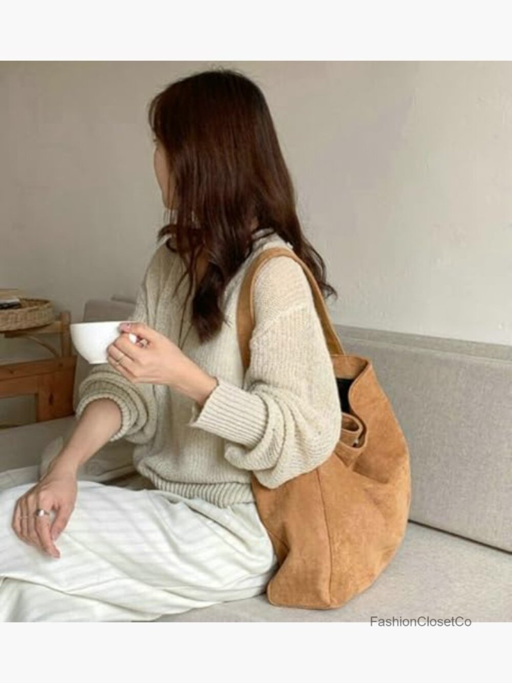Suede Hobo Tote Bag Casual Shoulder Slouchy Handbag Fall Winter Large Pocket - Picture 2 of 7